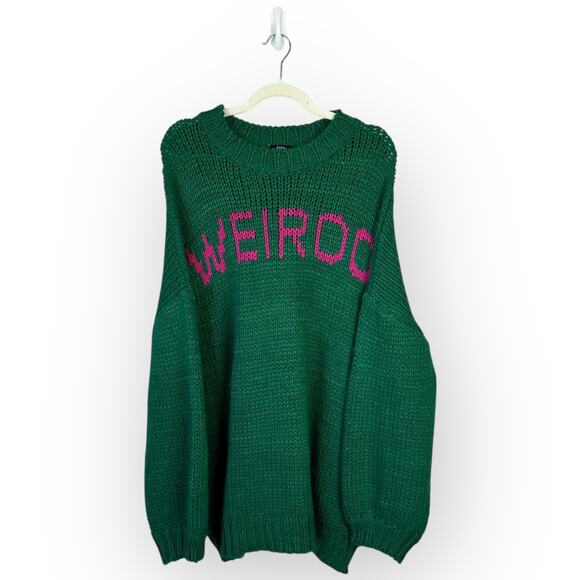DRESSED IN LALA I’m A Weirdo Slouchy Knit Sweater Green Pink Chunky Small Medium - Picture 2 of 8